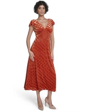 Calvin Klein Flutter Sleeve Midi Dress - Red