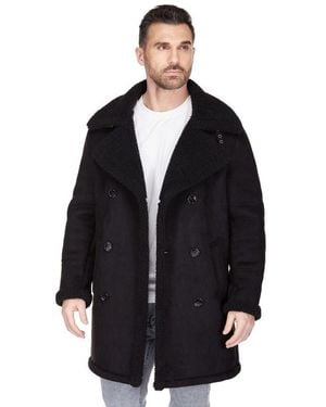 Braveman Faux Shearling Double Breasted Overcoat - Black
