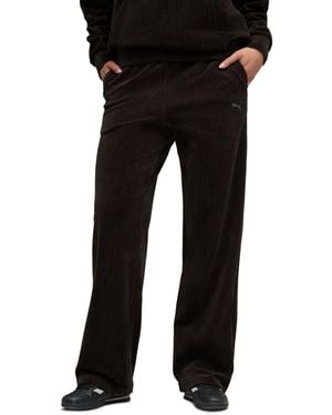 PUMA Elevated Velour Ribbed Straight Leg Pants - Black