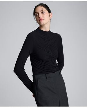 Kenneth Cole Front Ruched Long Sleeve Top - Blue