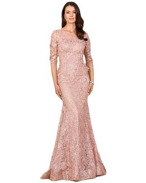 Lara Short Sleeve Lace Mermaid Gown - Pink