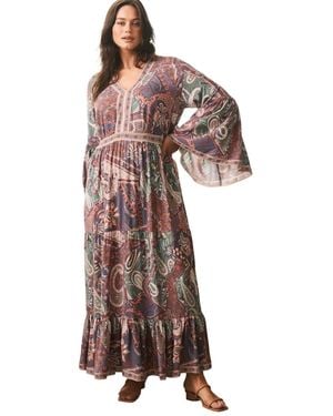 Avenue Plus Size Arlo Bell Sleeve Maxi Dress - Brown