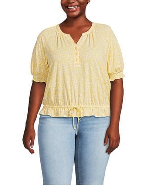 Lands' End Plus Size Elbow Sleeve Lightweight Jersey Gathered Adjustable Hem Blouse - Blue