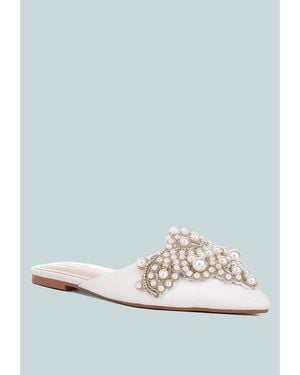 Rag & Co Astre Pearl Embellished Shimmer Mules - Blue