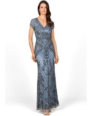 Lara Cap Sleeve Mermaid Beaded Gown - Blue