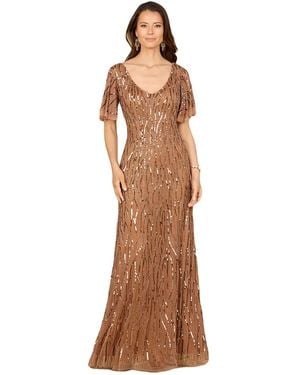 Lara Beaded Gown With Cape Sleeves - Brown
