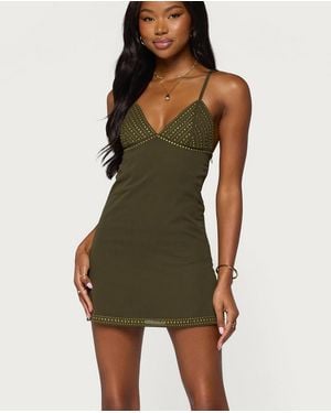 Edikted Akemi Studded V-neck Mini Dress - Green