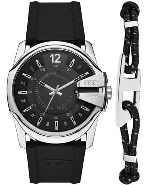 DIESEL Master Chief Quartz Three-hand Date Silicone Watch Gift Set - Black