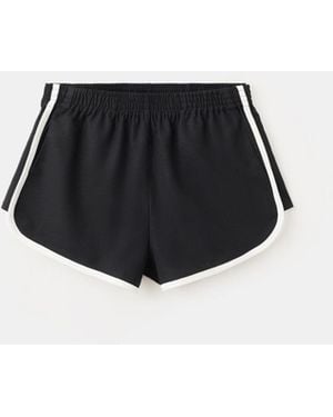 Mango Contrasting Stripes Linen-cotton-blend Shorts - Black