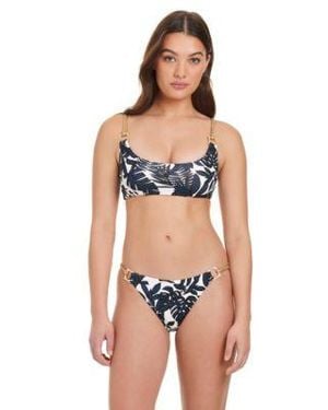 Red Carter Rich Famous Deep Scoop Bikini Top W Hardware Braided Straps Bottoms - Multicolor