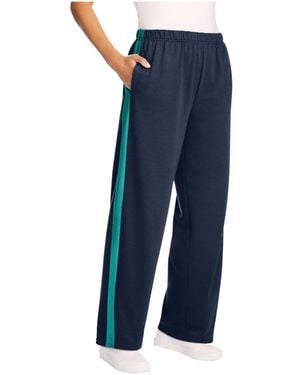 Woman Within Within Cotton French Terry Straight-leg Pull-on Side-stripe Pants - Blue