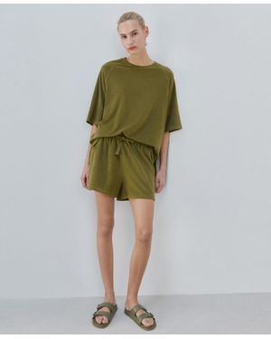 Mango Terry Cotton Shorts - Green