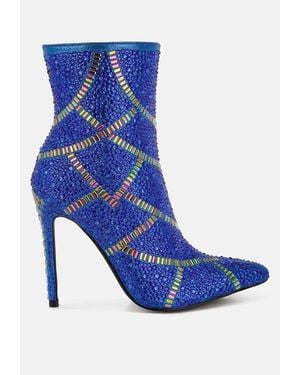 Rag & Co High Roller Rhinestones Embellished Stiletto Boots - Blue