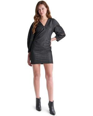 BCBGMAXAZRIA Denim V-neck 3/4-sleeve Mini Dress - Black