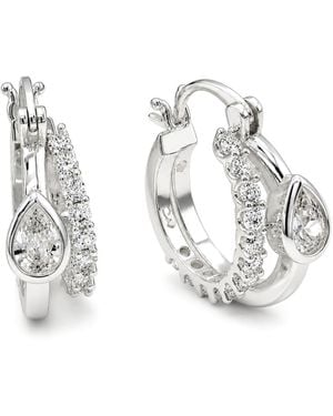 And Now This Cubic Zirconia Fine Silver-tone Plated Double Hoop Earrings - Metallic