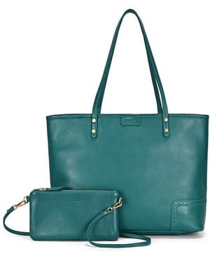 Old Trend Camellia Large Reversible Leather Tote Handbag - Green