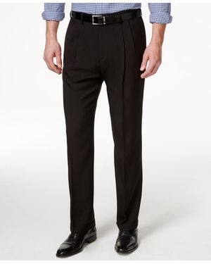 Haggar Eclo Stria Classic Fit Pleated Hidden Expandable Waistband Dress Pants - Black