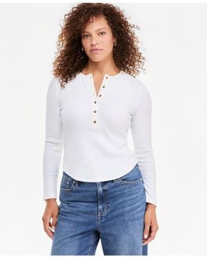 On 34th Long Sleeve Ribbed Henley Top - White