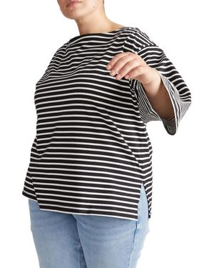 UNIVERSAL STANDARD Plus Size Montauk Breton Stripe Bell Sleeve Top - Blue