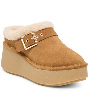 Dolce Vita Oslo Plush Cozy Buckle Platform Clogs - Natural