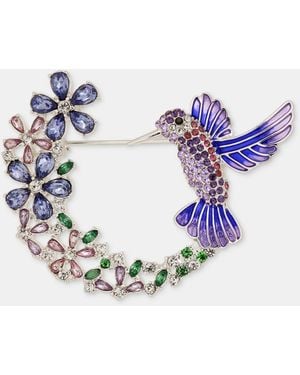 Anne Klein Crystal Hummingbird & Flowers Pin - Blue