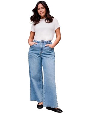 Avenue Plus Size Studded Wide Leg Jean - Blue