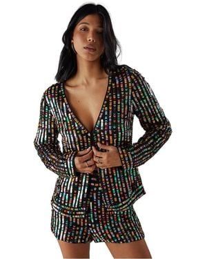 Warehouse Premium Hand Embellished Sequin Jacket - Black