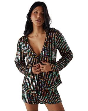 Warehouse Premium Hand Embellished Sequin Jacket - Black