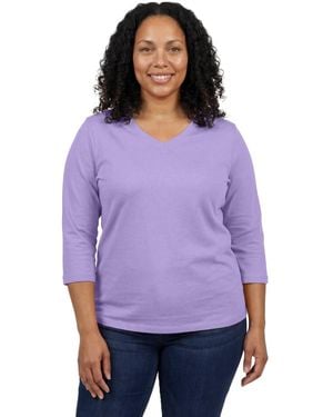 Woman Within Plus Size Within Perfect Three-quarter Sleeve V-neck Tee - Purple
