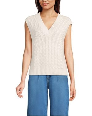 Lands' End Drifter Modern Cable V Neck Vest Sweater - Blue