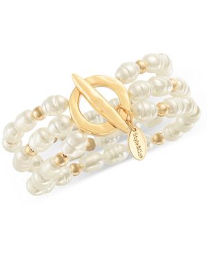Style & Co. Gold-tone Imitation Pearl Beaded Triple-row Stretch Bracelet - White