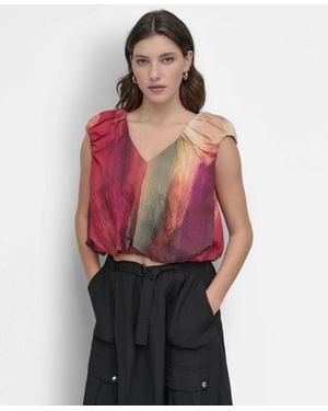 DKNY Rumpled Abstract-print Blouse - Red
