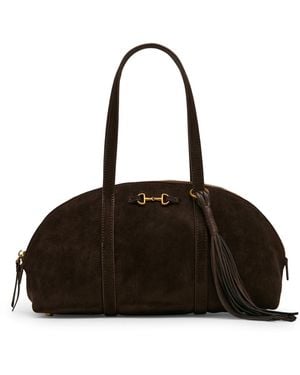 Anne Klein Faux Suede Medium Horse Bit Bowler Handbag - Black