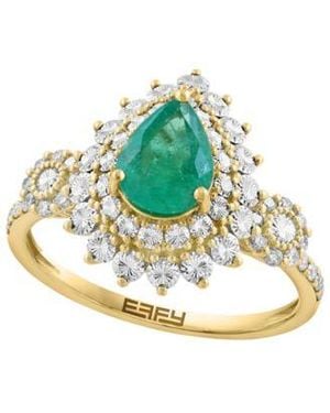 Effy Diamond Emerald Drop Earrings Ring In 14k Two Toned Gold - Metallic