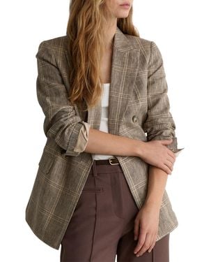 Reiss Sybil Linen Double-breasted Check Blazer - Brown
