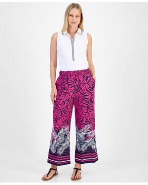 Nautica Palm-print Wide-leg Pull-on Pants - Red