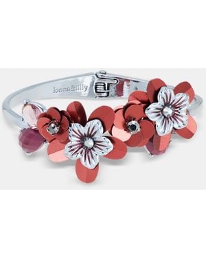 Lonna & Lilly Crystal Flower Hinged Cuff Bracelet - Red