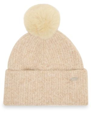 Steve Madden Caught Brushed Fine Rib Knit Beanie - Natural
