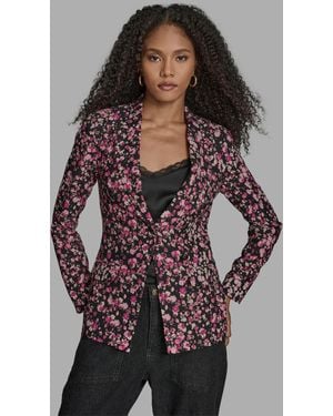 BCBGMAXAZRIA Printed One Button Long Sleeve Blazer - Gray