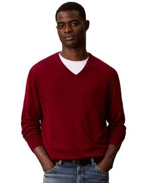 Calvin Klein Merino Wool Classic-fit V-neck Sweater - Red