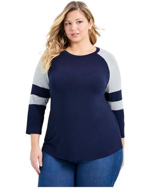 Avenue Plus Size Splice Sleeve Color Top - Blue