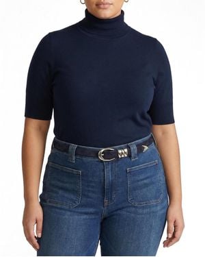UNIVERSAL STANDARD Plus Size Savvy Fine Knit Turtleneck Sweater Top - Blue
