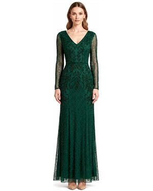 Lara Long Sleeve Beaded Gown - Green