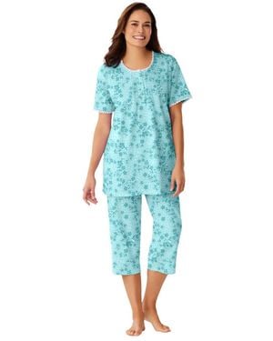 Only Neccessities Plus Size 2-piece Pintuck Tee And Capri Sleep Set - Blue