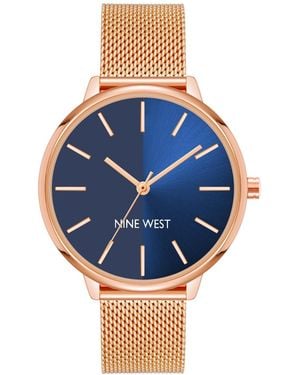 Nine West Quartz Rose Gold-tone Stainless Steel Mesh Band Watch - Blue