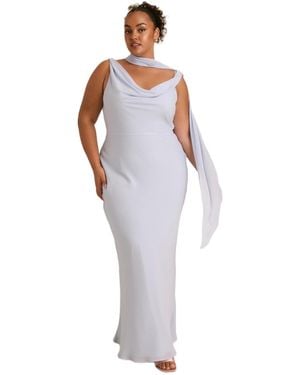 Six Stories Plunge Cowl Chiffon Bridesmaid Dress - White