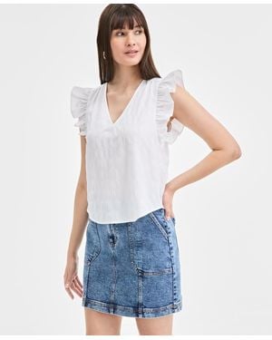 On 34th Textured Sleeveless Ruffle Femme Top - White