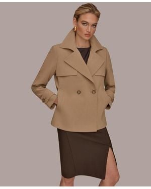 Donna Karan Short Crepe Notch Collar Trench Coat - Brown