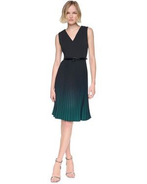 DKNY Sleeveless V-neck Ombre Pleated Dress - Blue