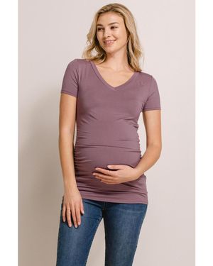 Hello Miss Maternity Fitted V-neck Side Ruched Top - Purple